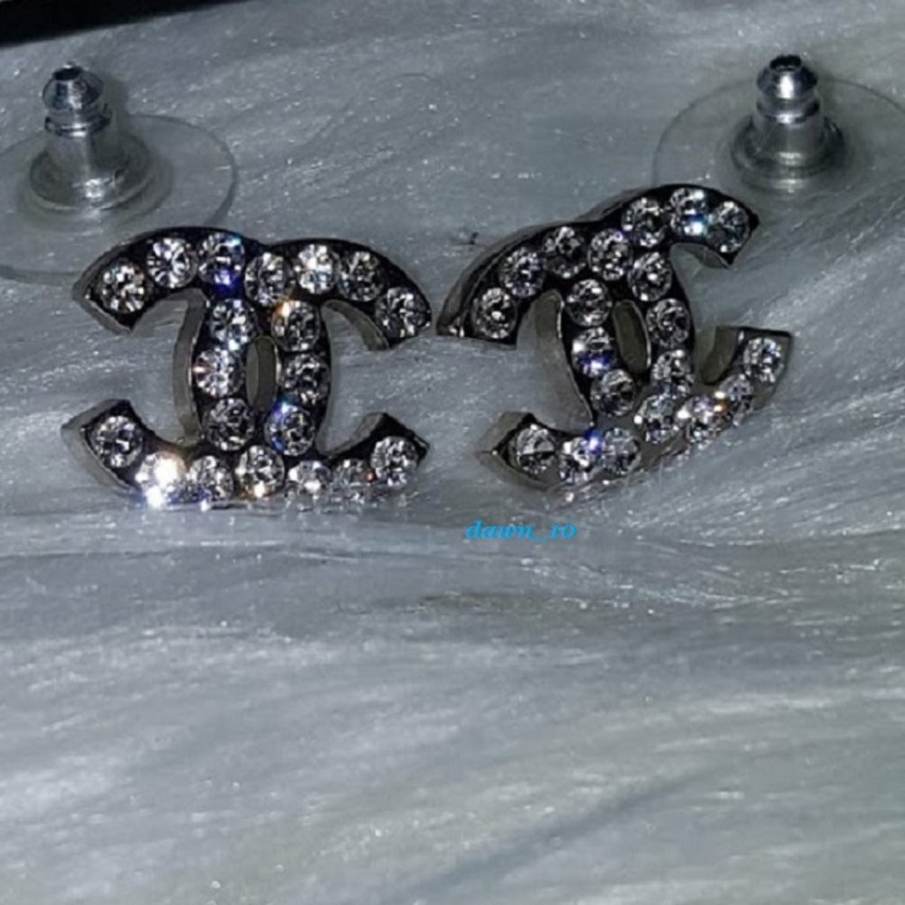 Chanel Classic Swarovski Crystal Earrings, Silver